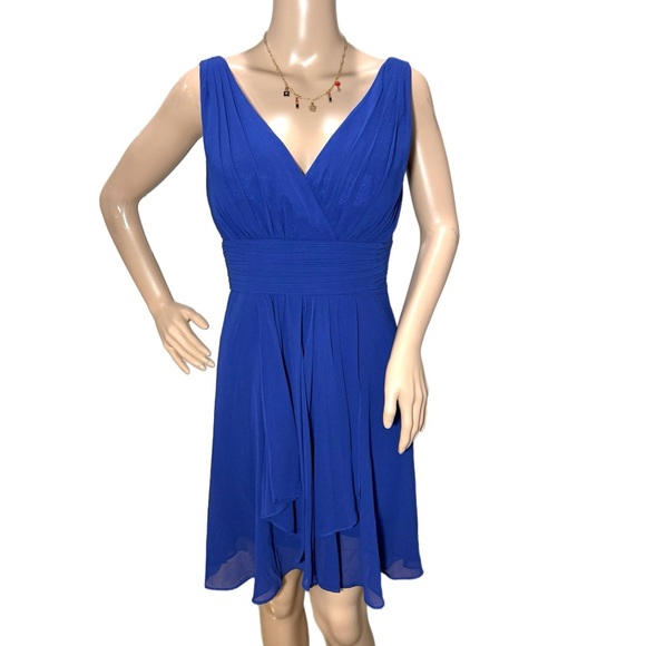 New Ever Pretty Women's Sleeveless Dress V Neck Chiffon Sz 6 Mini Cocktail Blue - Picture 3 of 10